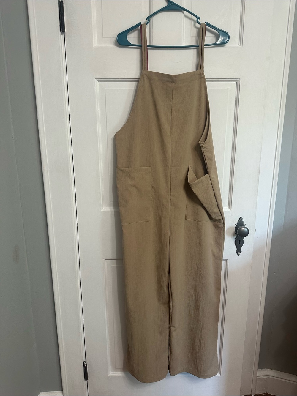 SHEIN Taupe-Strap Wide-Leg Pocket Jumpsuit